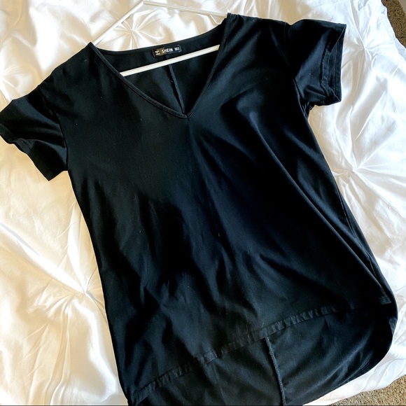 Shein Black V-Neck High/Low Short Sleeve Top Women’s Size Small - Picture 3 of 7
